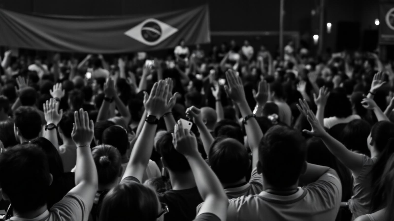 Multidão de apoiadores em um comício
